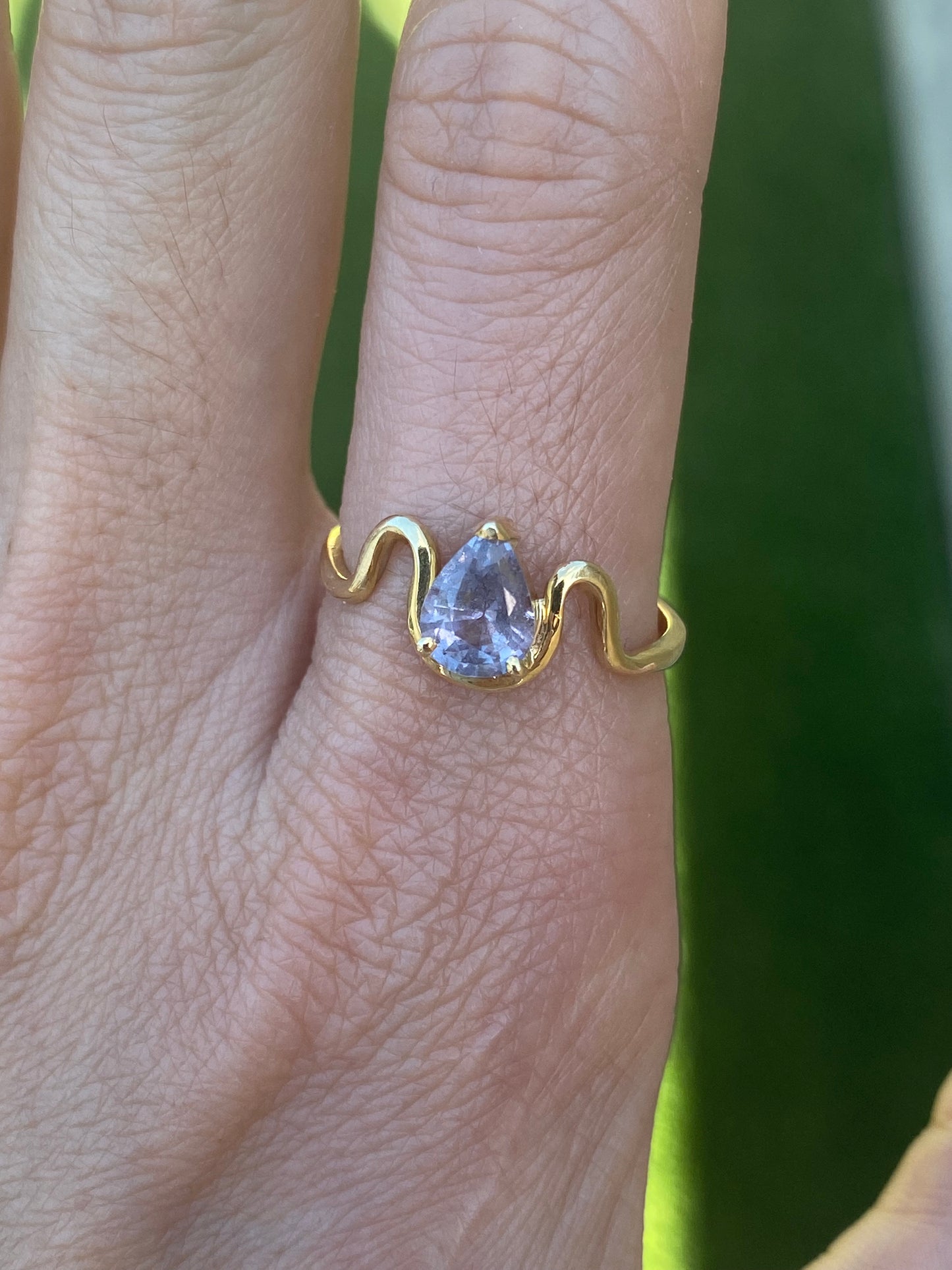 Athena: 14k wavy gray purple pear spinel