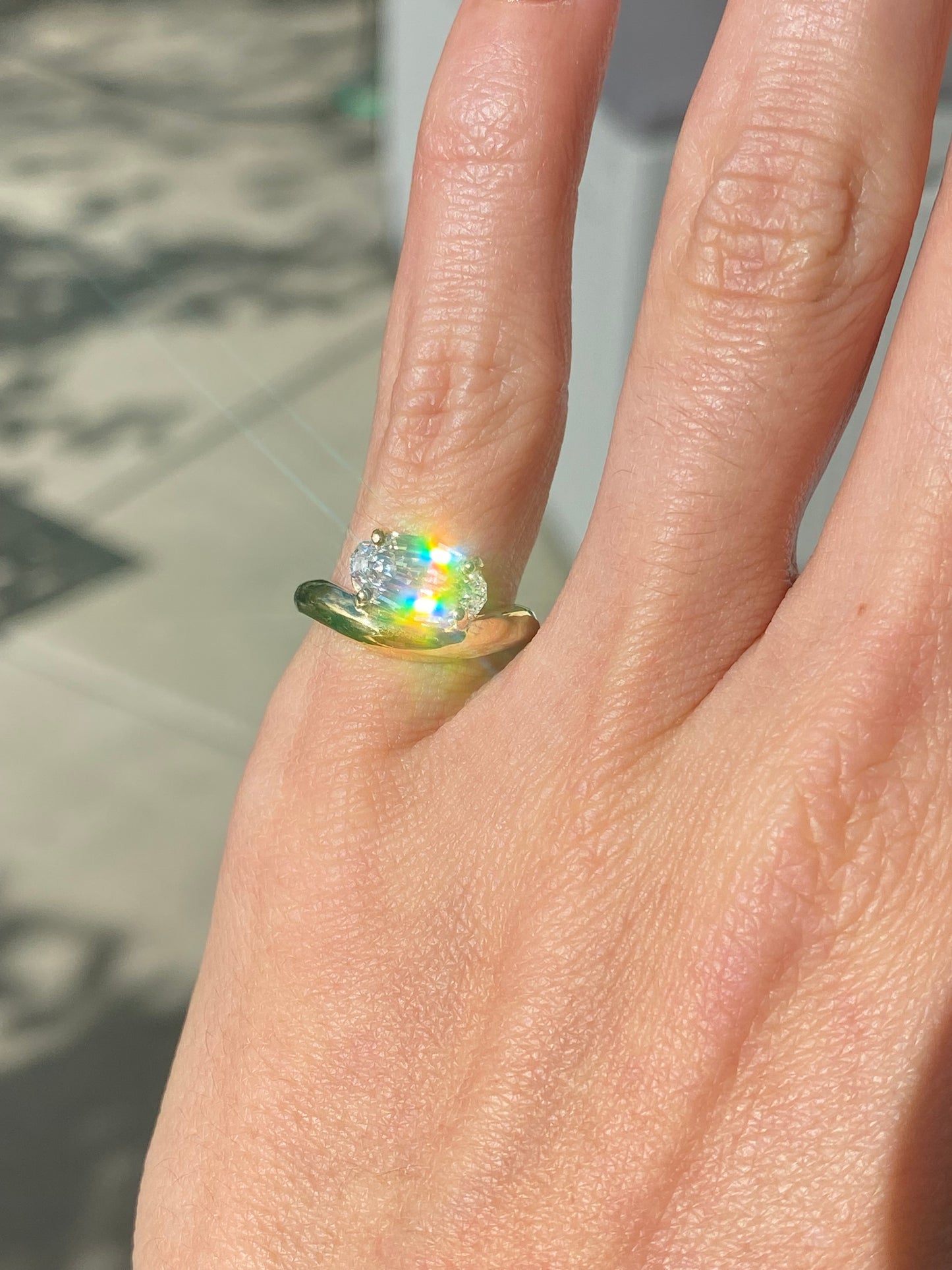 Billie : 14k step cut moval diamond pinky ring