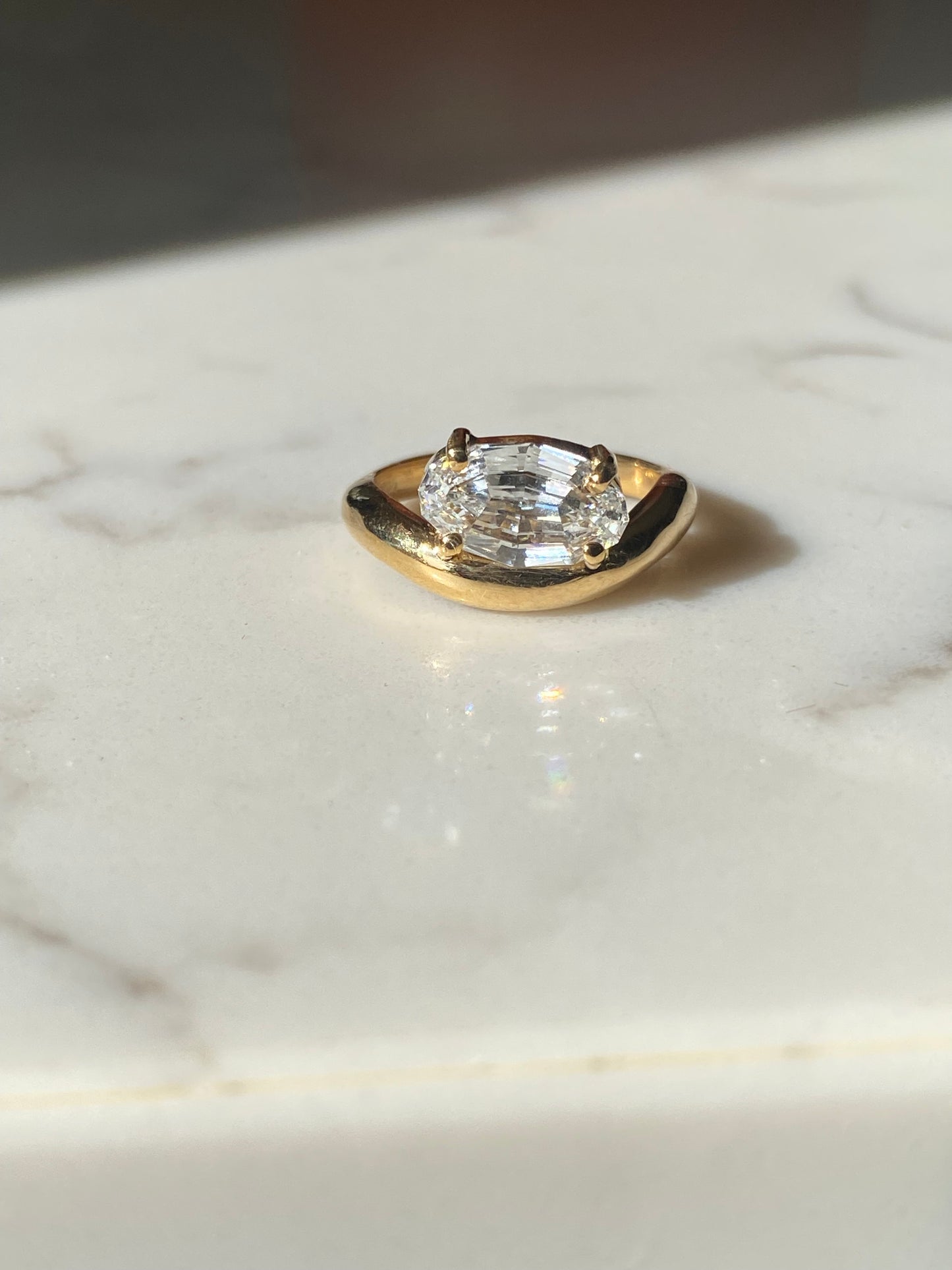 Billie : 14k step cut moval diamond pinky ring