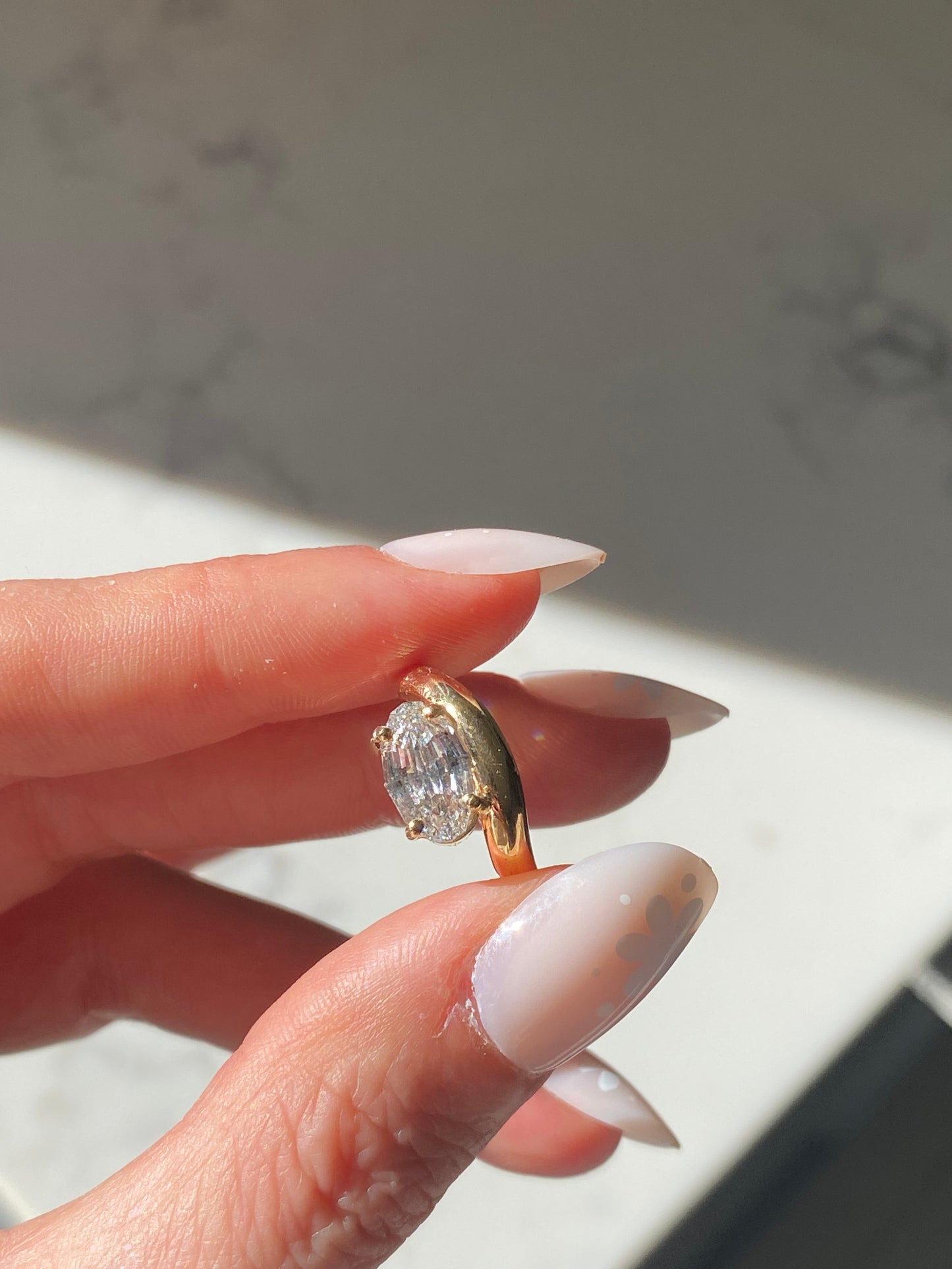 Billie : 14k step cut moval diamond pinky ring