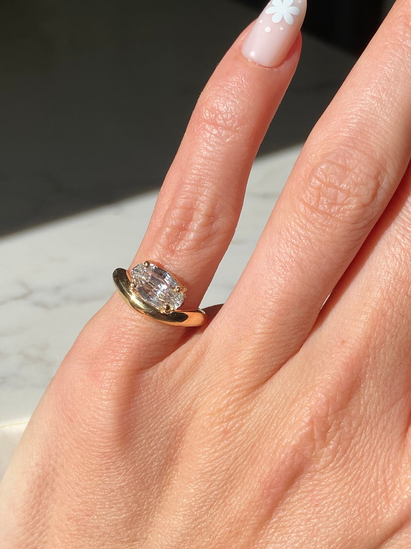 Billie : 14k step cut moval diamond pinky ring