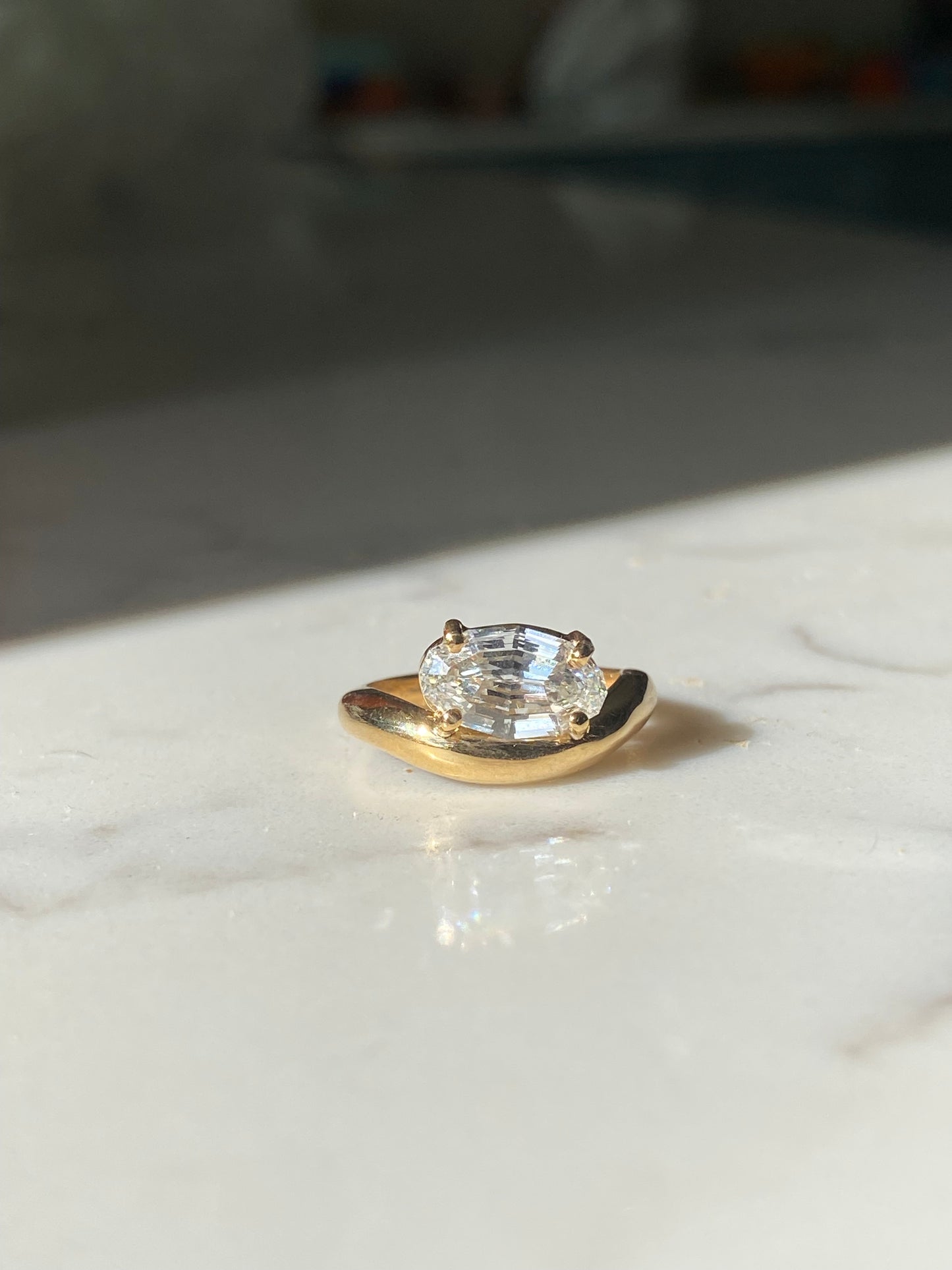 Billie : 14k step cut moval diamond pinky ring